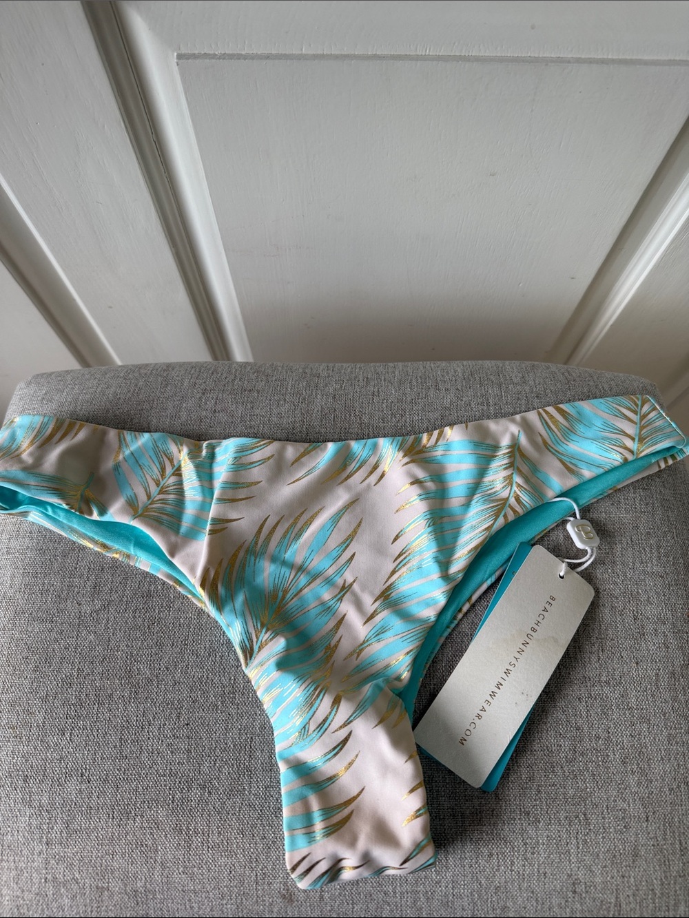 NWT Tropical Print Tango Bikini Bottoms in Aqua & Gold XL
